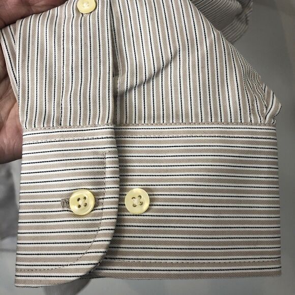 Chaps NWT Men's Tan/White Striped Twill Button Down Long Sleeve Shirt 16-16.5 L - Picture 7 of 10